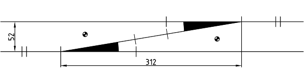Figur 6. Eksempel på sporforbindelse med sporskifter 1:6, skala H0.