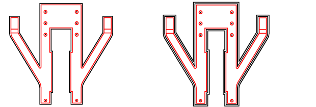 Figur 6 og 7: Emnekontur og inderste ætsekontur, yderste ætsekontur tilføjes.