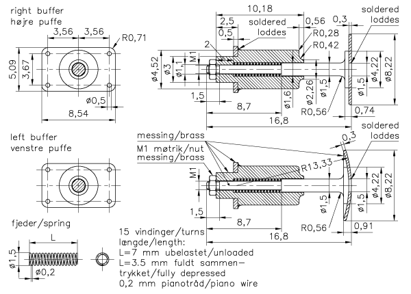 Figur 8: Kurvpuffe type DSB/S 1885, ombygget L=615 mm.