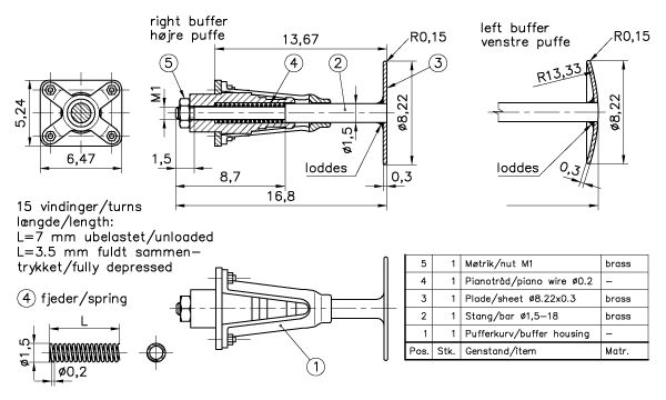 Figur 9: Kurvpuffe type DSB 1893, L=615 mm.