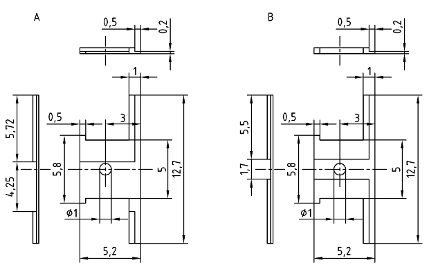 Figure 1. The two different coupler fixing plates for this car (measurements in mm).