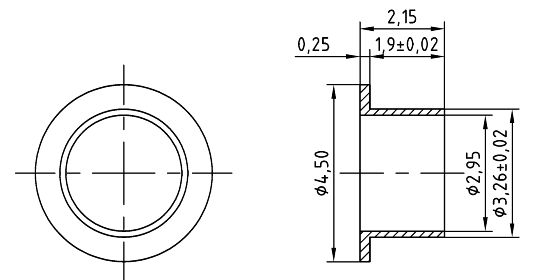 Figure 2. Brass bushing for Athearn cars with Micro-Trains trucks (measurements in mm).
